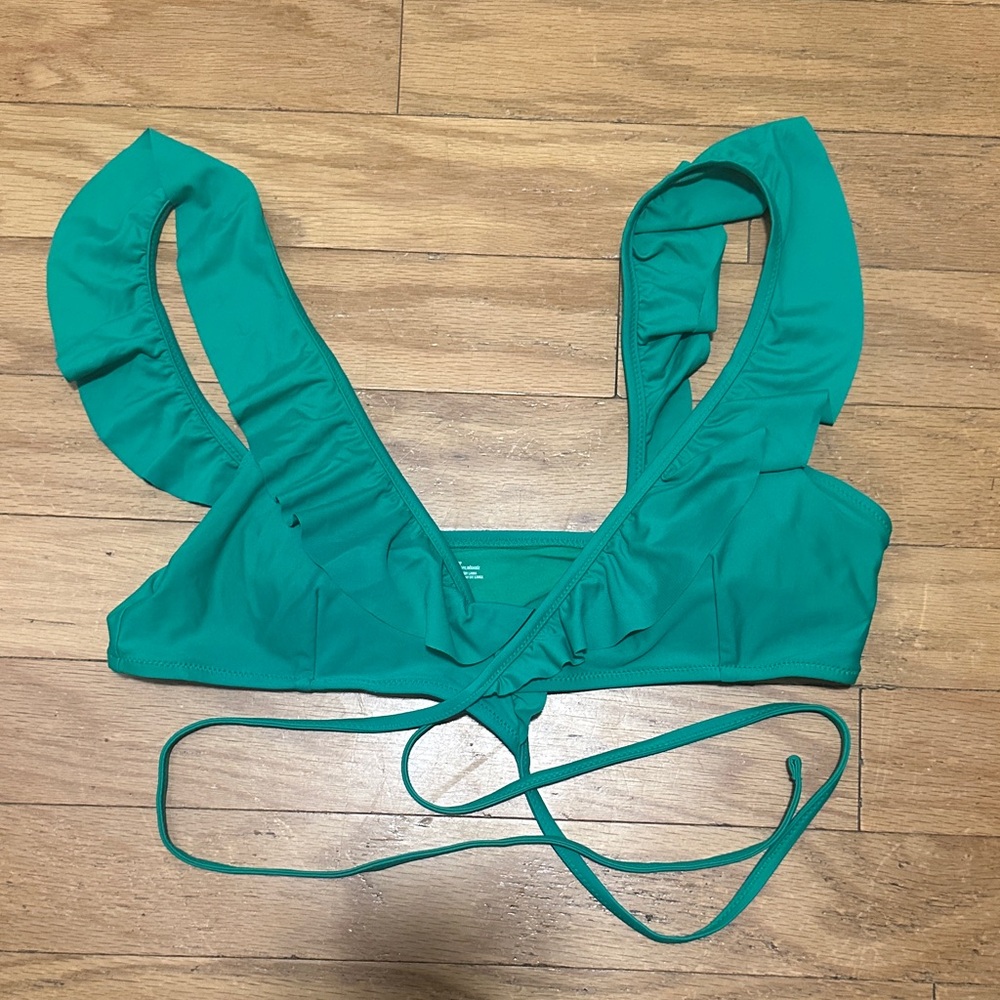 Aerie Green Ruffle Wrap Scoop Bikini Top